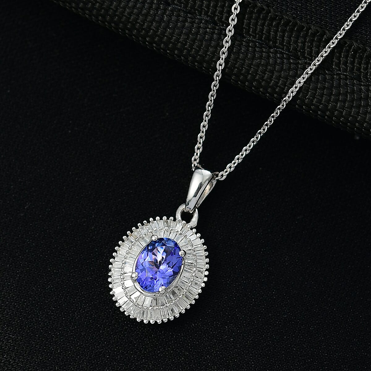 D'Joy AAA Tanzanite and Diamond 1.40 ctw Pendant Necklace in Rhodium Over Sterling Silver 20 Inches image number 1