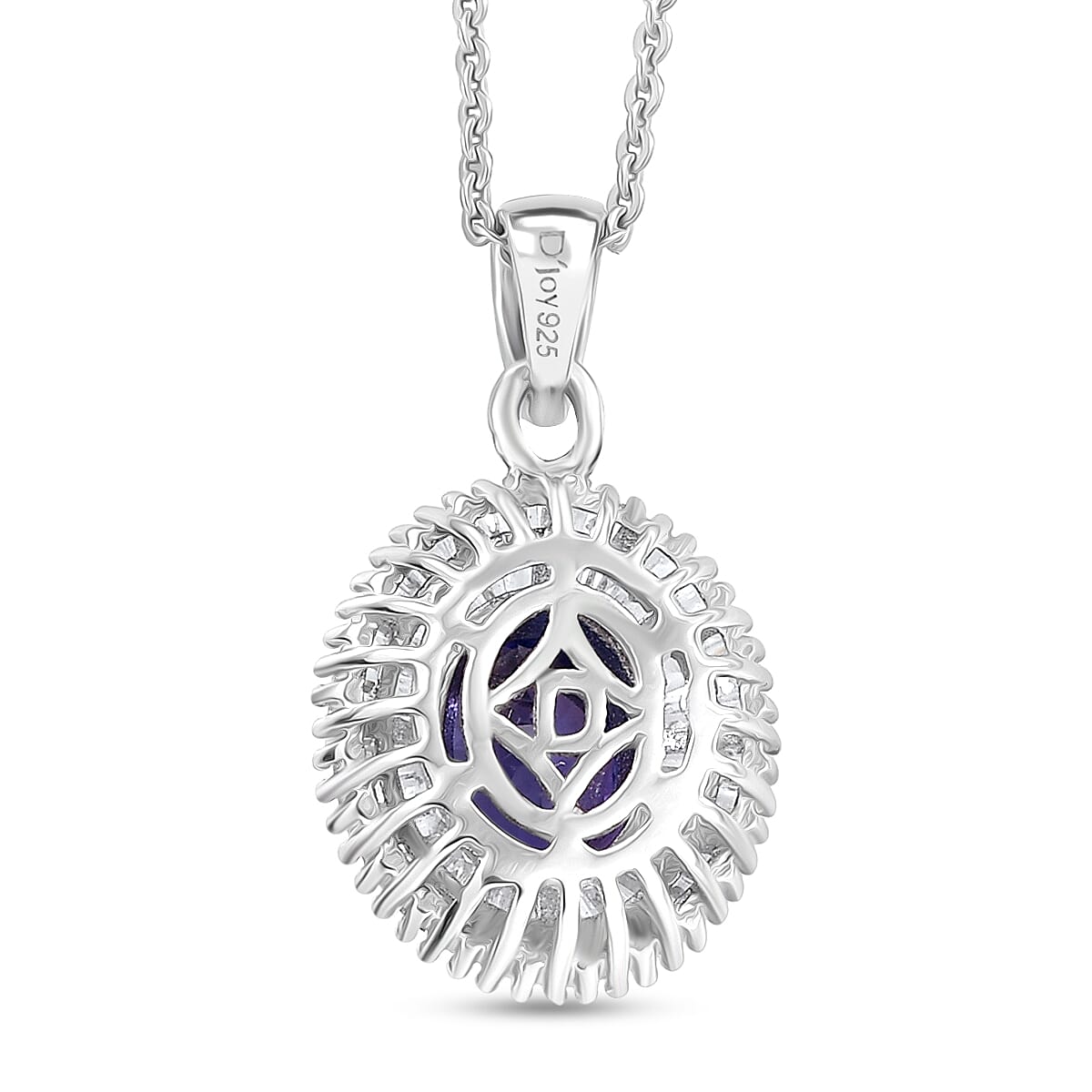 D'Joy AAA Tanzanite, Diamond Halo Pendant Necklace in Rhodium Over Sterling Silver 1.40 ctw (20 Inches)