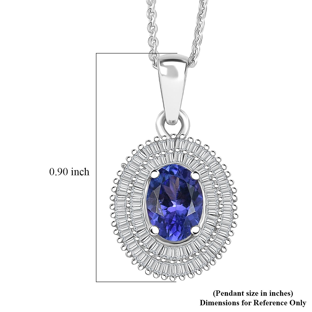 D'Joy AAA Tanzanite, Diamond Halo Pendant Necklace in Rhodium Over Sterling Silver 1.40 ctw (20 Inches)