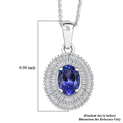 D'Joy AAA Tanzanite, Diamond Halo Pendant Necklace in Rhodium Over Sterling Silver 1.40 ctw (20 Inches)