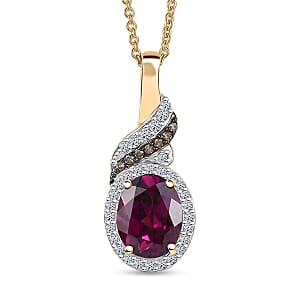 Doorbuster AAA Radiant Ember Garnet, Luxuriant Lab Grown Diamond E-F VS and Natural Champagne Diamond I2 2.50 ctw Flame Crown Pendant Necklace in 10K Yellow Gold 20 Inches