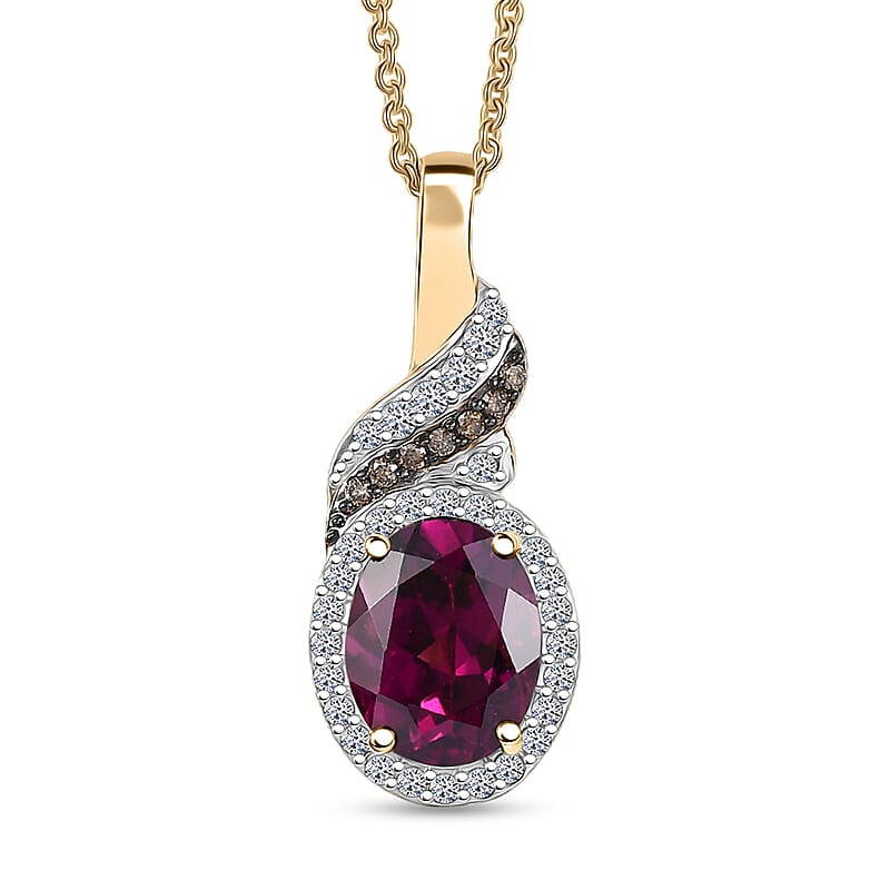 AAA Radiant Ember Garnet, Luxuriant Lab Grown Diamond E-F VS and Natural Champagne Diamond I2 2.50 ctw Flame Crown Pendant Necklace in 10K Yellow Gold 20 Inches
