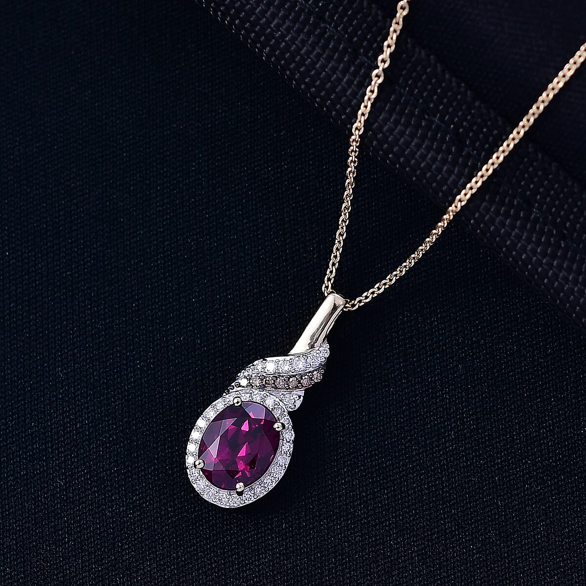 Doorbuster AAA Radiant Ember Garnet, Luxuriant Lab Grown Diamond E-F VS and Natural Champagne Diamond I2 2.50 ctw Flame Crown Pendant Necklace in 10K Yellow Gold 20 Inches image number 1