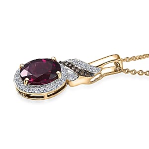 Doorbuster AAA Radiant Ember Garnet, Luxuriant Lab Grown Diamond E-F VS and Natural Champagne Diamond I2 2.50 ctw Flame Crown Pendant Necklace in 10K Yellow Gold 20 Inches