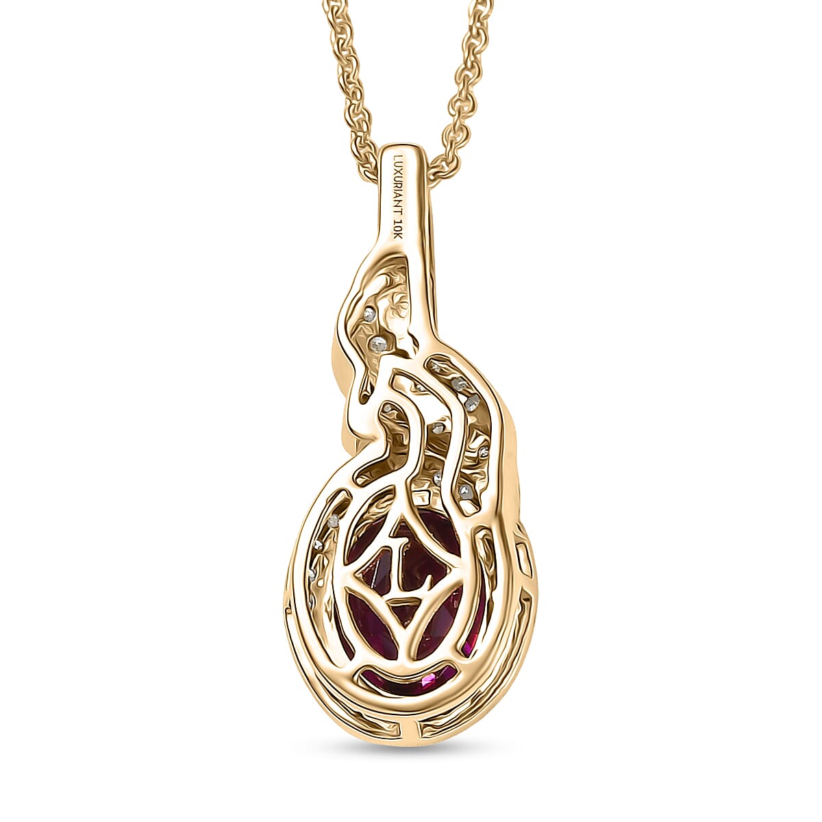 Doorbuster AAA Radiant Ember Garnet, Luxuriant Lab Grown Diamond E-F VS and Natural Champagne Diamond I2 2.50 ctw Flame Crown Pendant Necklace in 10K Yellow Gold 20 Inches image number 4