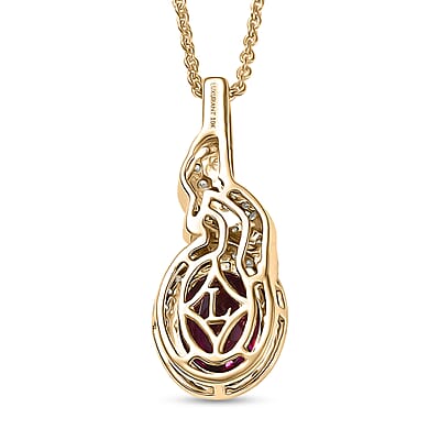 AAA Radiant Ember Garnet, Luxuriant Lab Grown Diamond E-F VS and Natural Champagne Diamond I2 2.50 ctw Flame Crown Pendant Necklace in 10K Yellow Gold 20 Inches