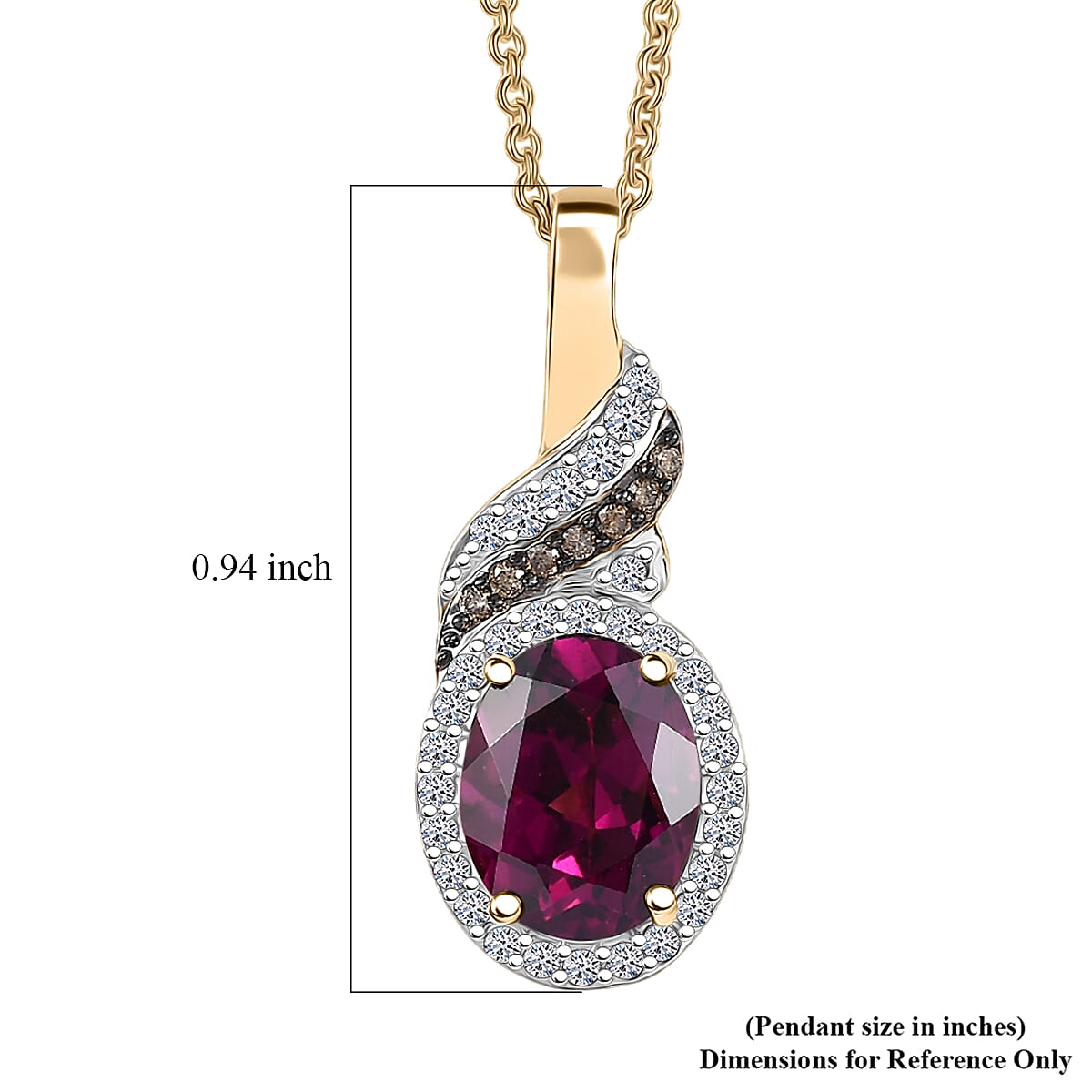 Doorbuster AAA Radiant Ember Garnet, Luxuriant Lab Grown Diamond E-F VS and Natural Champagne Diamond I2 2.50 ctw Flame Crown Pendant Necklace in 10K Yellow Gold 20 Inches image number 5