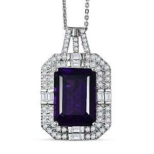 Doorbuster D'Joy Lusaka Amethyst and Moissanite 9.00 ctw Crowned Oracle Pendant Necklace in Rhodium Over Sterling Silver 20 Inches