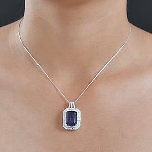 D'Joy Lusaka Amethyst, Moissanite Pendant Necklace in Rhodium Over Sterling Silver 8.50 ctw (20 Inches)
