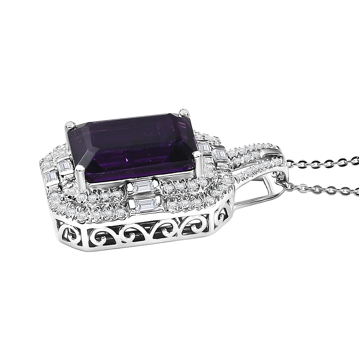 Doorbuster D'Joy Lusaka Amethyst and Moissanite 9.00 ctw Crowned Oracle Pendant Necklace in Rhodium Over Sterling Silver 20 Inches image number 3