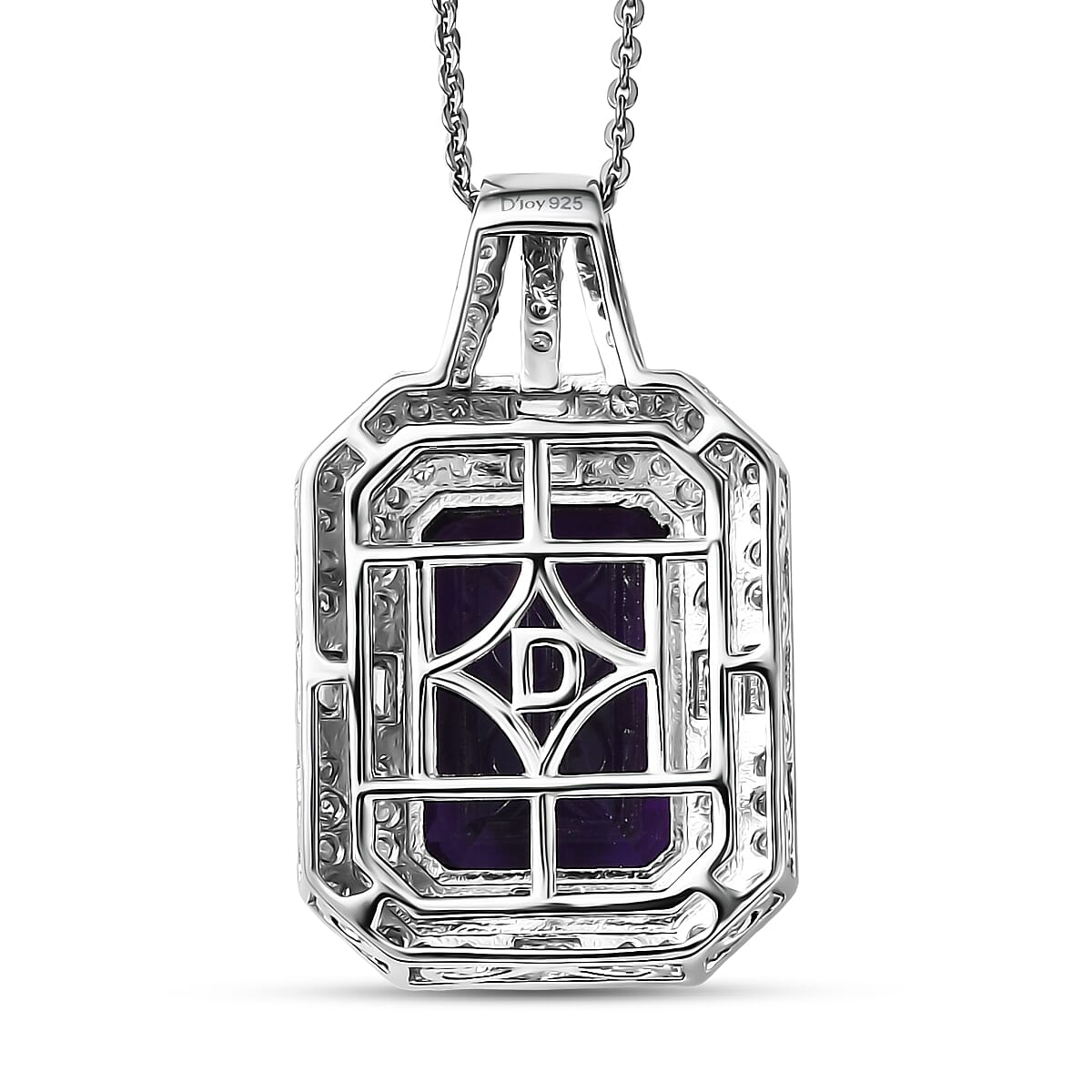 D'Joy Lusaka Amethyst, Moissanite Pendant Necklace in Rhodium Over Sterling Silver 8.50 ctw (20 Inches)