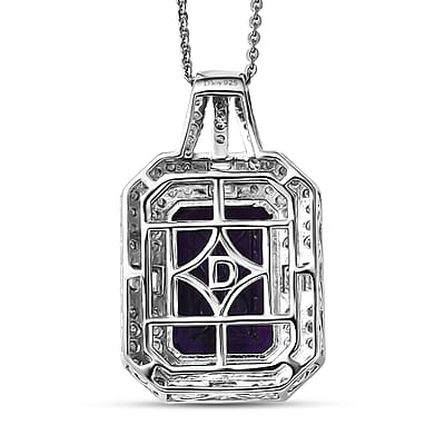 D'Joy Lusaka Amethyst, Moissanite Pendant Necklace in Rhodium Over Sterling Silver 8.50 ctw (20 Inches)