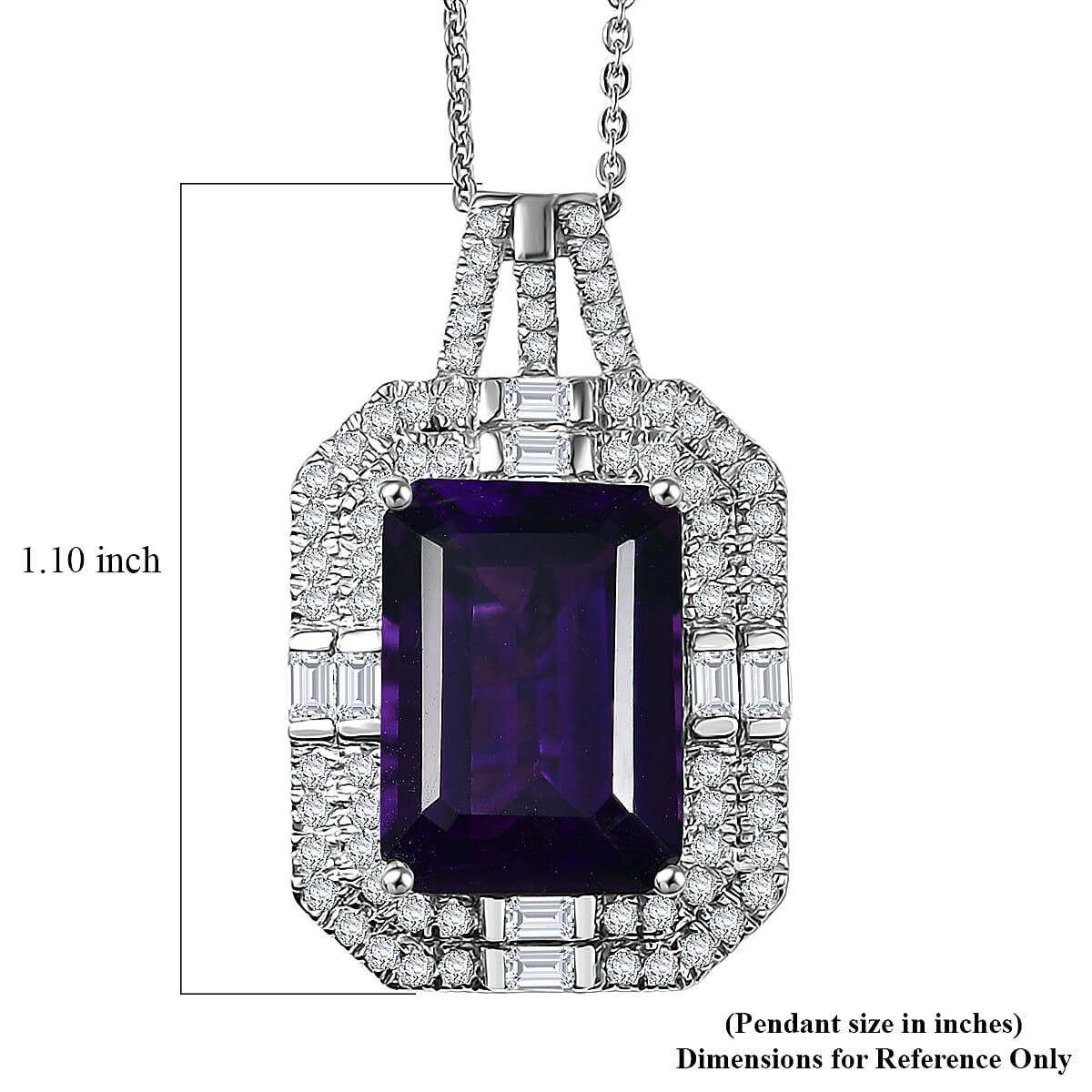 Doorbuster D'Joy Lusaka Amethyst and Moissanite 9.00 ctw Crowned Oracle Pendant Necklace in Rhodium Over Sterling Silver 20 Inches image number 6