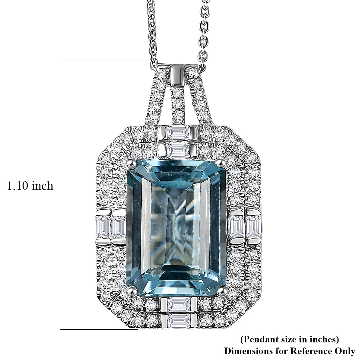 Doorbuster D'Joyy  Sky Blue Topaz and Moissanite 9.40 ctw Crowned Oracle Pendant Necklace in Rhodium Over Sterling Silver 20 Inches  image number 6