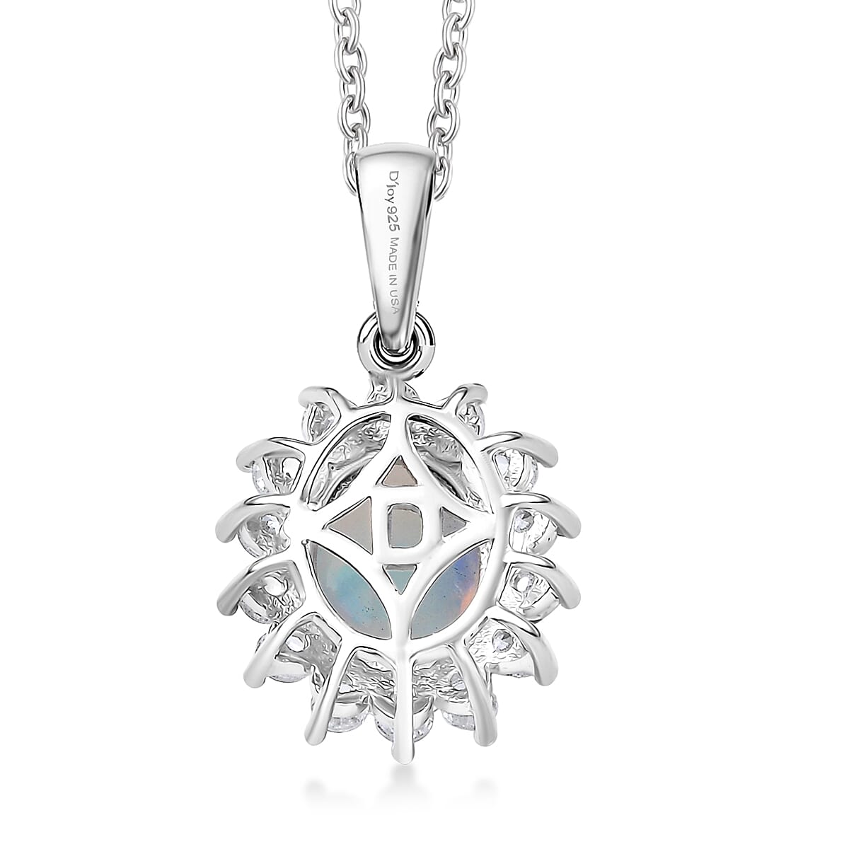 D'Joy Premium Ethiopian Welo Opal and White Zircon 1.90 ctw Pendant in Platinum Over Sterling Silver with Stainless Steel Necklace 20 Inches image number 4
