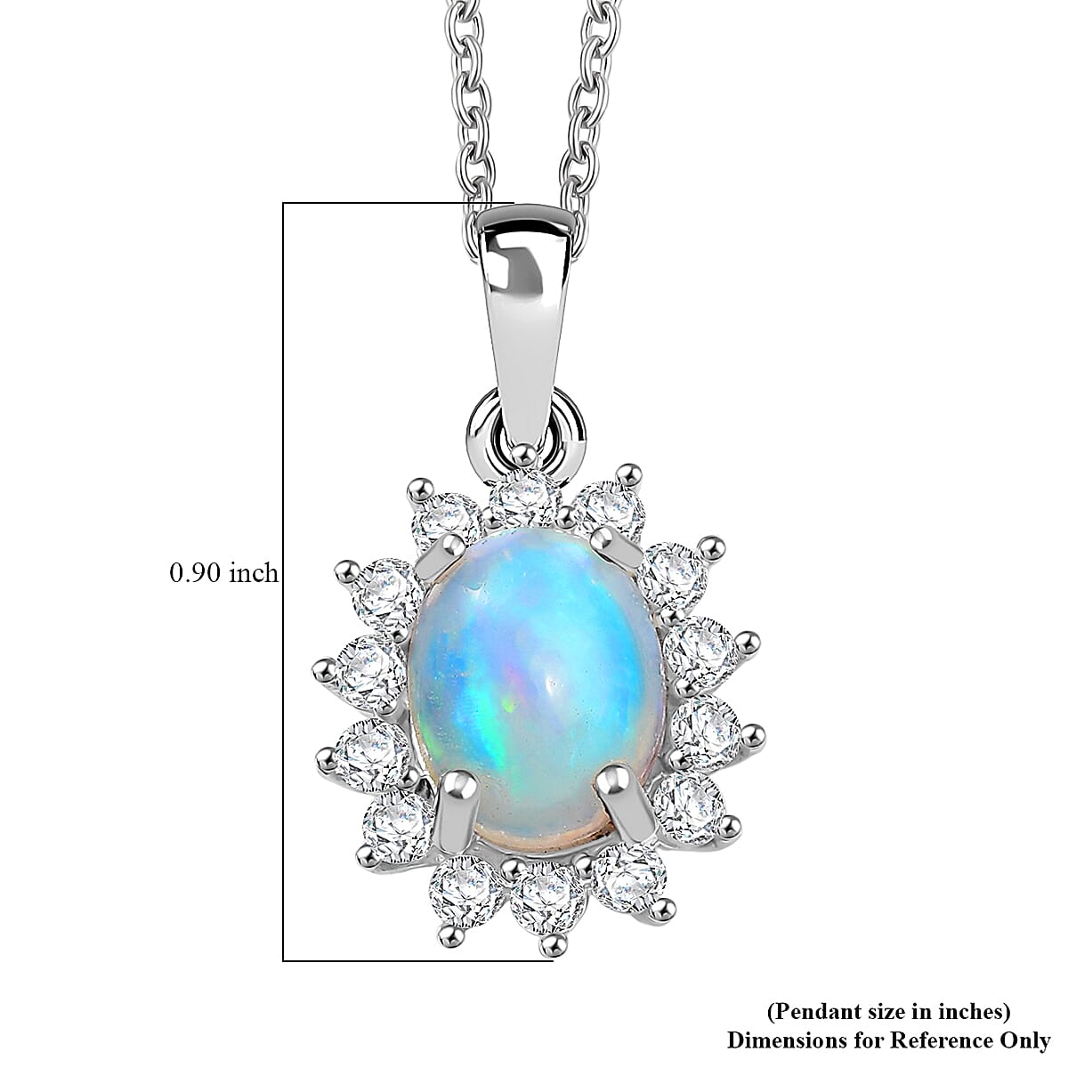 D'Joy Premium Ethiopian Welo Opal and White Zircon 1.90 ctw Pendant in Platinum Over Sterling Silver with Stainless Steel Necklace 20 Inches image number 6
