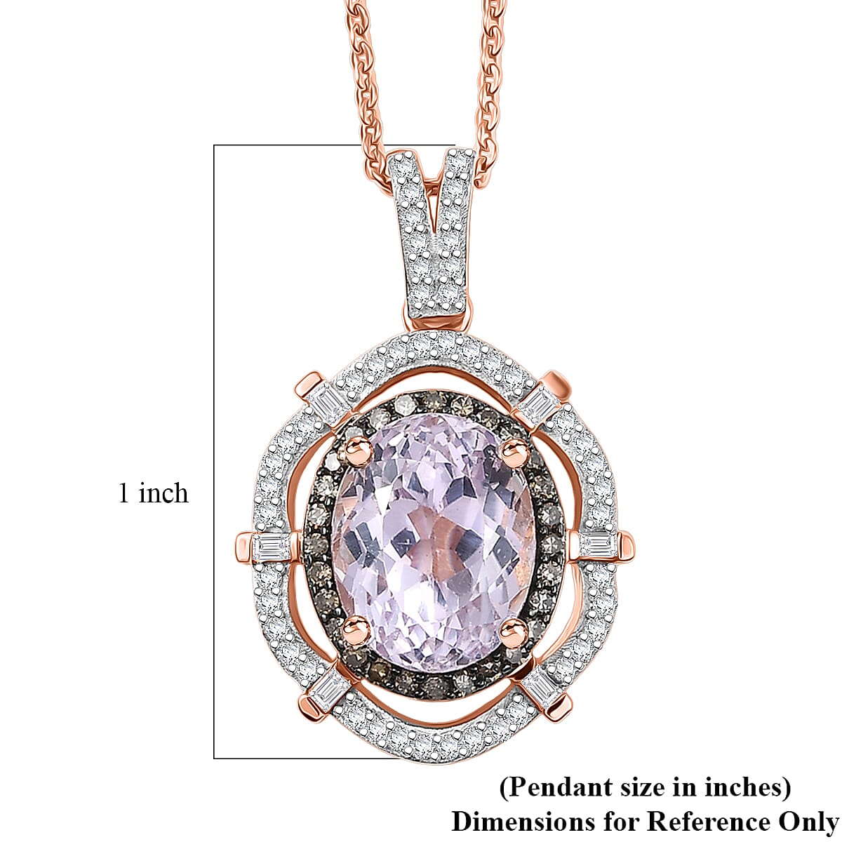 D'Joy Premium Martha Rocha Kunzite, Natural Diamond Radial Architecture Pendant Necklace in 18K Vermeil RG Over Sterling Silver 4.00 ctw (20 Inches)