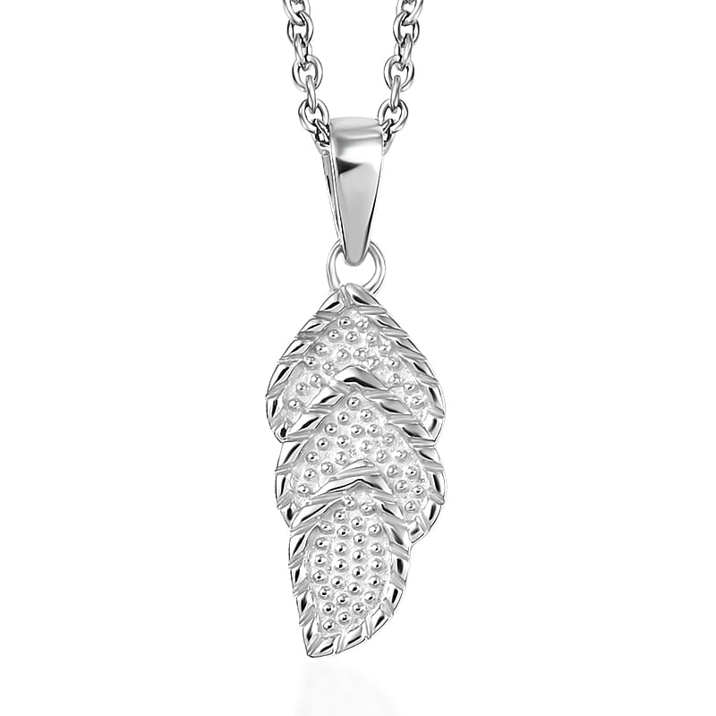 D'Joy Triple Leaf Harmony Pendant in Platinum Over Sterling Silver with Stainless Steel Necklace (20 Inches)