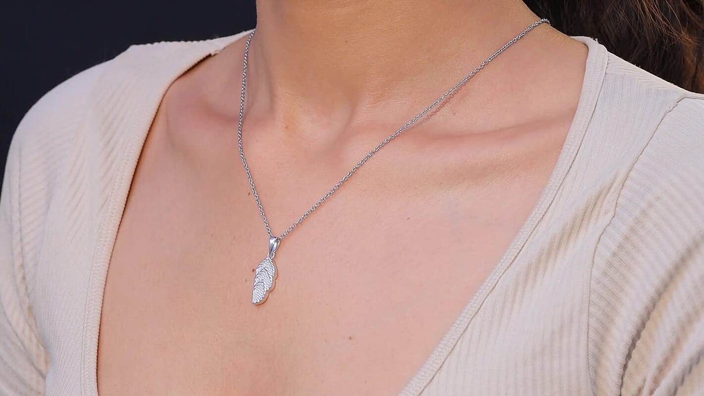 D'Joy Triple Leaf Harmony Pendant in Platinum Over Sterling Silver with Stainless Steel Necklace (20 Inches)