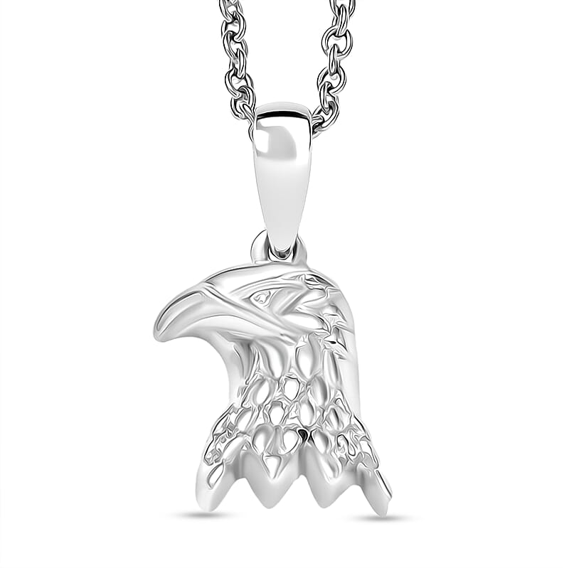 D'Joy Eagle Pendant in Platinum Over Sterling Silver with Stainless Steel Necklace (20 Inches)