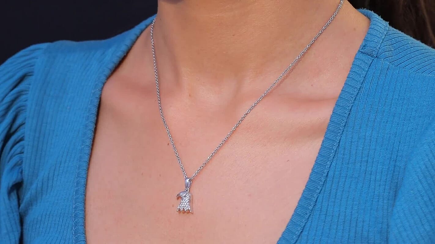D'Joy Eagle Pendant in Platinum Over Sterling Silver with Stainless Steel Necklace (20 Inches)