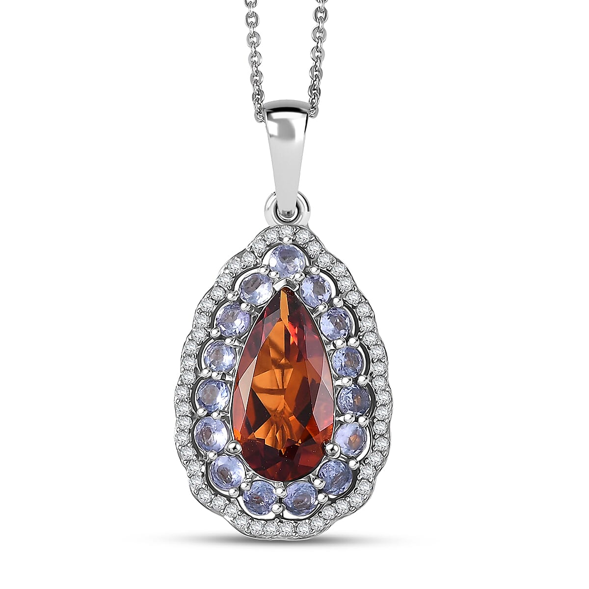 D'Joy Premium Red Citrine and Multi Gemstone 4.00 ctw Twilight Flame Pendant Necklace in Rhodium Over Sterling Silver 20 Inches image number 0