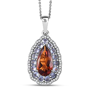 D'Joy Premium Red Citrine and Multi Gemstone 4.00 ctw Twilight Flame Pendant Necklace in Rhodium Over Sterling Silver 20 Inches