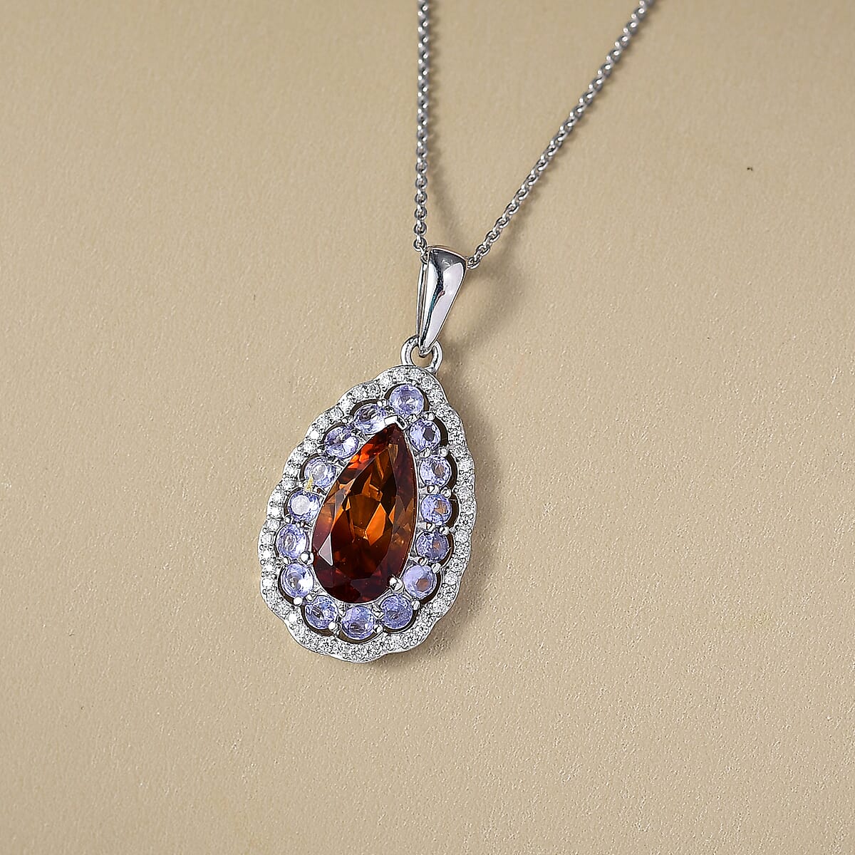 D'Joy Premium Red Citrine and Multi Gemstone 4.00 ctw Twilight Flame Pendant Necklace in Rhodium Over Sterling Silver 20 Inches image number 1
