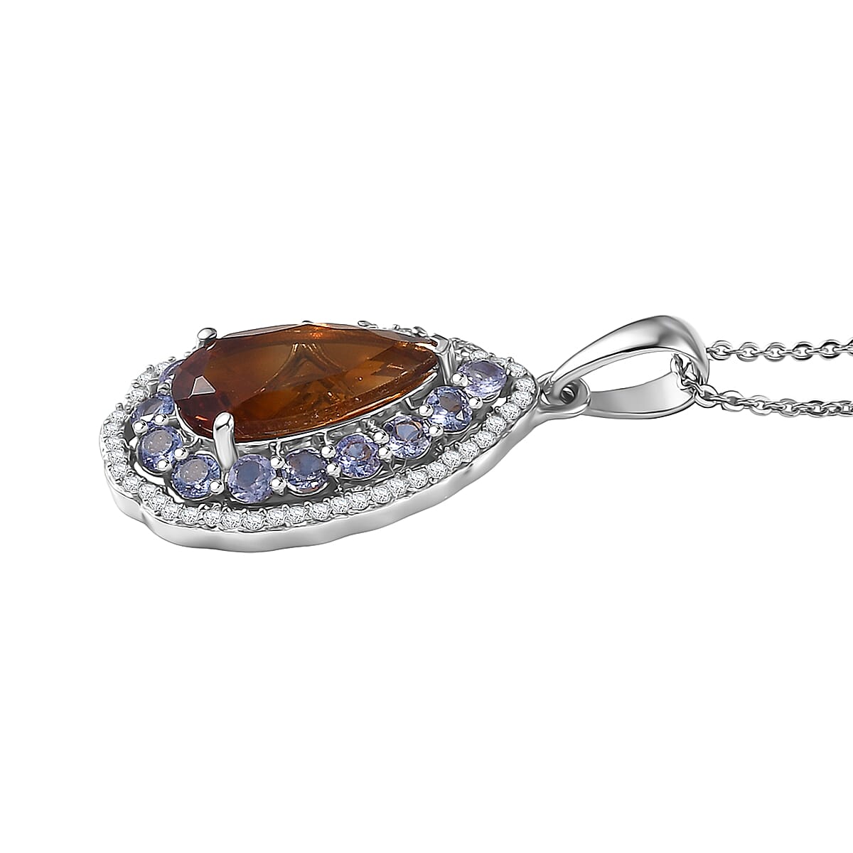 D'Joy Premium Red Citrine and Multi Gemstone 4.00 ctw Twilight Flame Pendant Necklace in Rhodium Over Sterling Silver 20 Inches image number 3