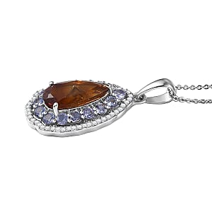 D'Joy Premium Red Citrine and Multi Gemstone 4.00 ctw Twilight Flame Pendant Necklace in Rhodium Over Sterling Silver 20 Inches