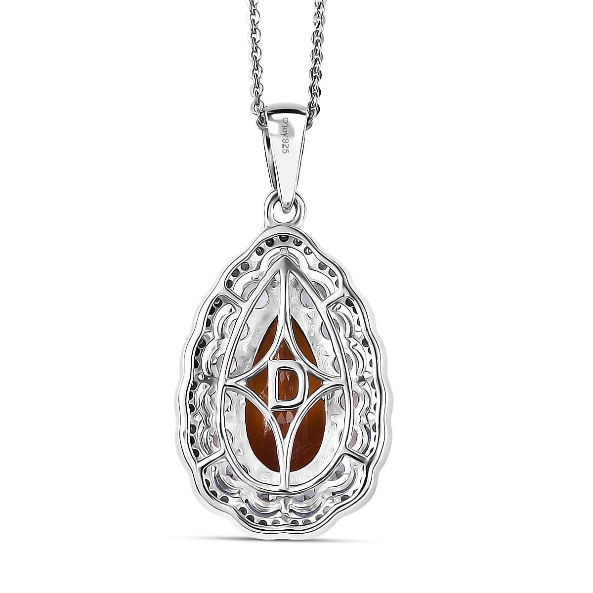 D'Joy Premium Red Citrine and Multi Gemstone 4.00 ctw Twilight Flame Pendant Necklace in Rhodium Over Sterling Silver 20 Inches