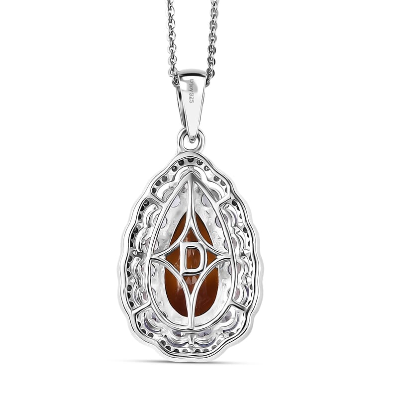 D'Joy Premium Red Citrine and Multi Gemstone 4.00 ctw Twilight Flame Pendant Necklace in Rhodium Over Sterling Silver 20 Inches