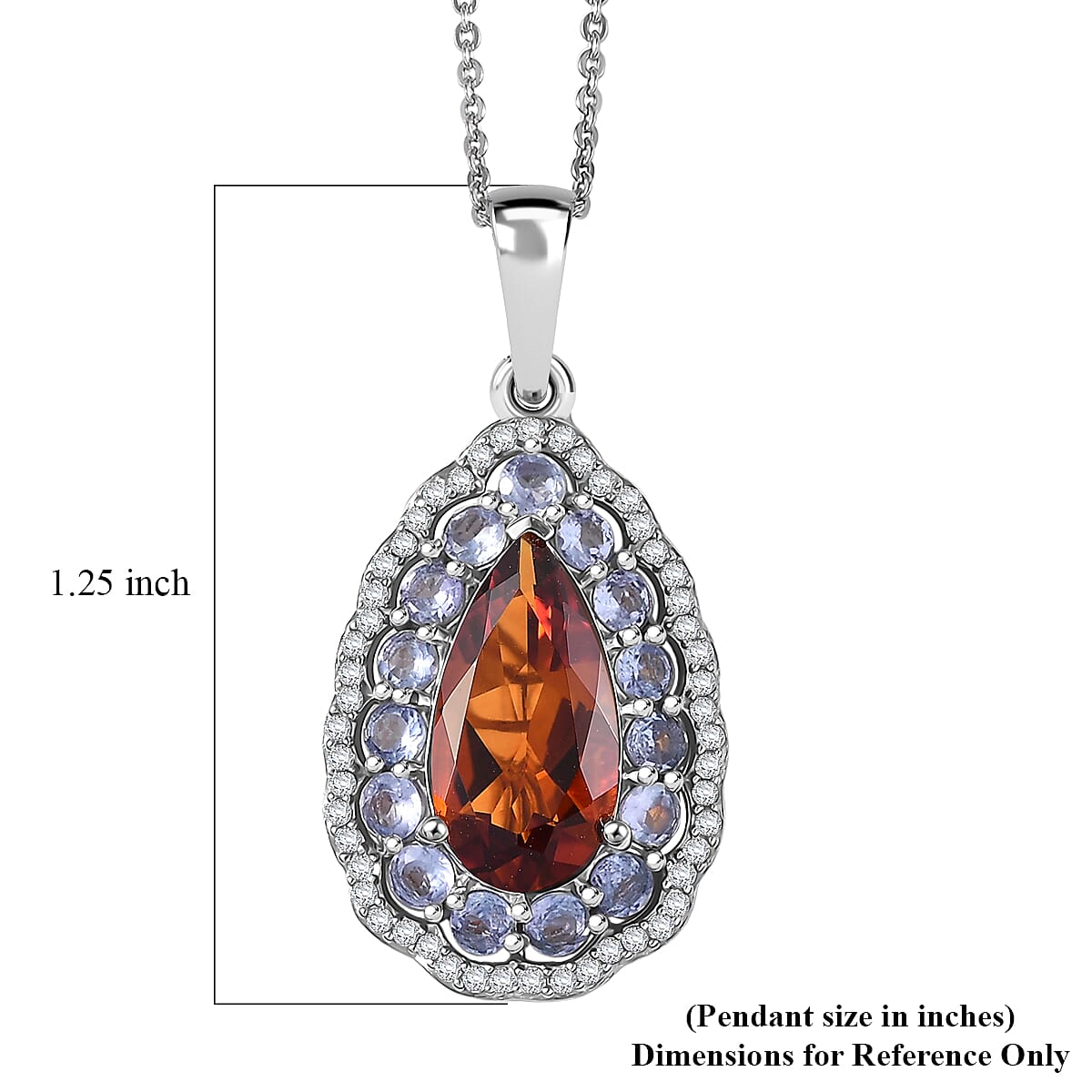 D'Joy Premium Red Citrine and Multi Gemstone 4.00 ctw Twilight Flame Pendant Necklace in Rhodium Over Sterling Silver 20 Inches