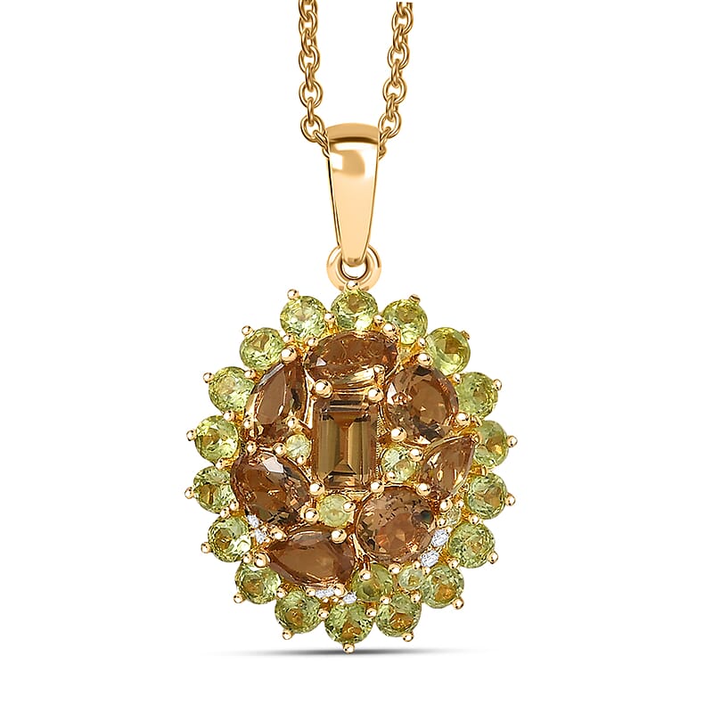 EverTrue Autumn Alexite and Multi Gemstone 6.80 ctw Golden Verdant Bloom Pendant in 18K YG Plated with ION Plated YG Stainless Steel Necklace 20 Inches