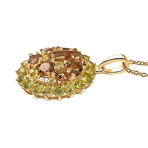 EverTrue Autumn Alexite, Multi Gemstone Pendant in 18K YG Plated with ION Plated YG Stainless Steel Necklace 6.80 ctw (20 Inches)