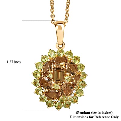 EverTrue Autumn Alexite and Multi Gemstone 6.80 ctw Golden Verdant Bloom Pendant in 18K YG Plated with ION Plated YG Stainless Steel Necklace 20 Inches