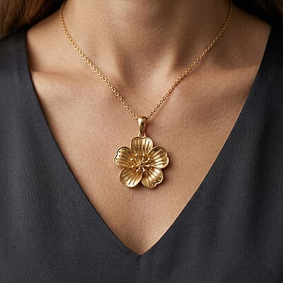EverTrue Bronzella Collection Floral Pendant in 18K YG Plated Bronze with ION Plated YG Stainless Steel Necklace (20 Inches)