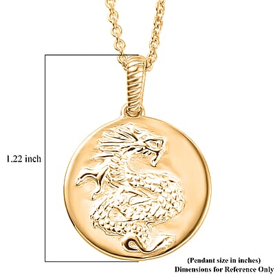 EverTrue Bronzella Collection Dragon Coin Pendant in 18K YG Plated Bronze with ION Plated Yellow Gold Stainless Steel Necklace 20 Inches