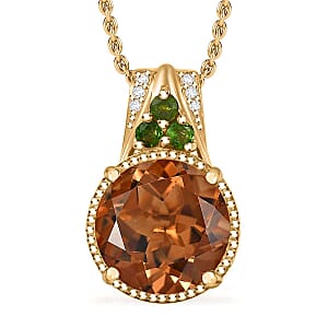 EverTrue Autumn Alexite and Multi Gemstone 6.40 ctw Pendant in 18K YG Plated with ION Plated YG Stainless Steel Necklace 20 Inches