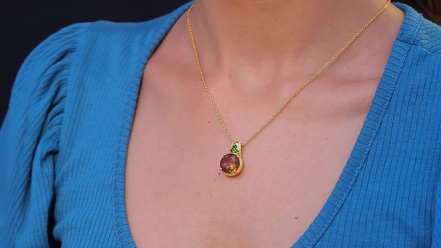 EverTrue Autumn Alexite, Multi Gemstone Pendant in 18K YG Plated with ION Plated YG Stainless Steel Necklace 6.40 ctw (20 Inches)
