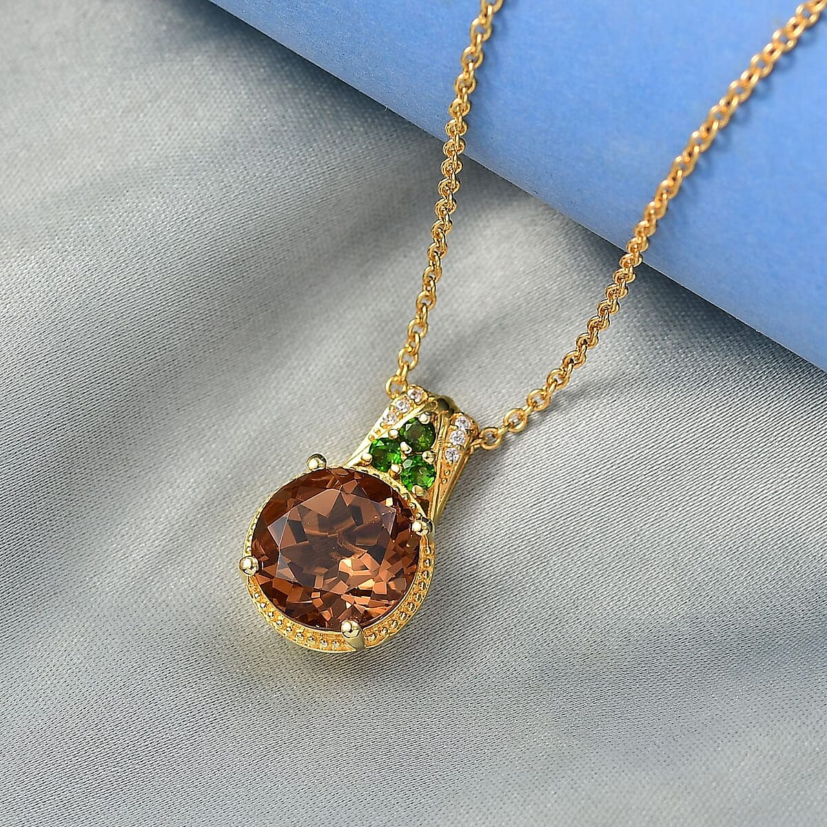 EverTrue Autumn Alexite and Multi Gemstone 6.40 ctw Pendant in 18K YG Plated with ION Plated YG Stainless Steel Necklace 20 Inches image number 1