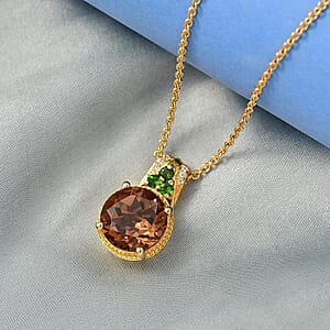 EverTrue Autumn Alexite, Multi Gemstone Pendant in 18K YG Plated with ION Plated YG Stainless Steel Necklace 6.40 ctw (20 Inches)