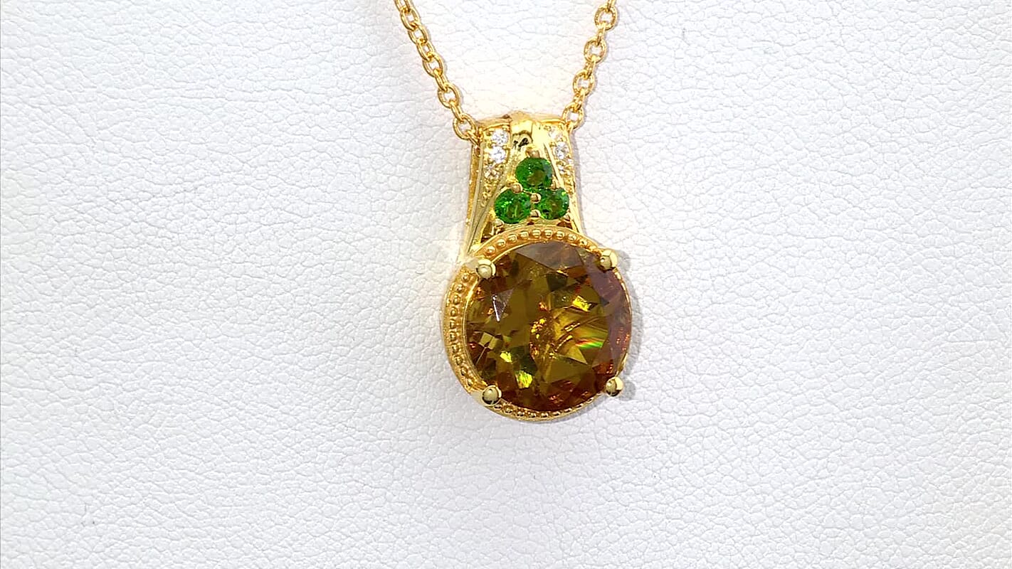 EverTrue Autumn Alexite, Multi Gemstone Pendant in 18K YG Plated with ION Plated YG Stainless Steel Necklace 6.40 ctw (20 Inches)