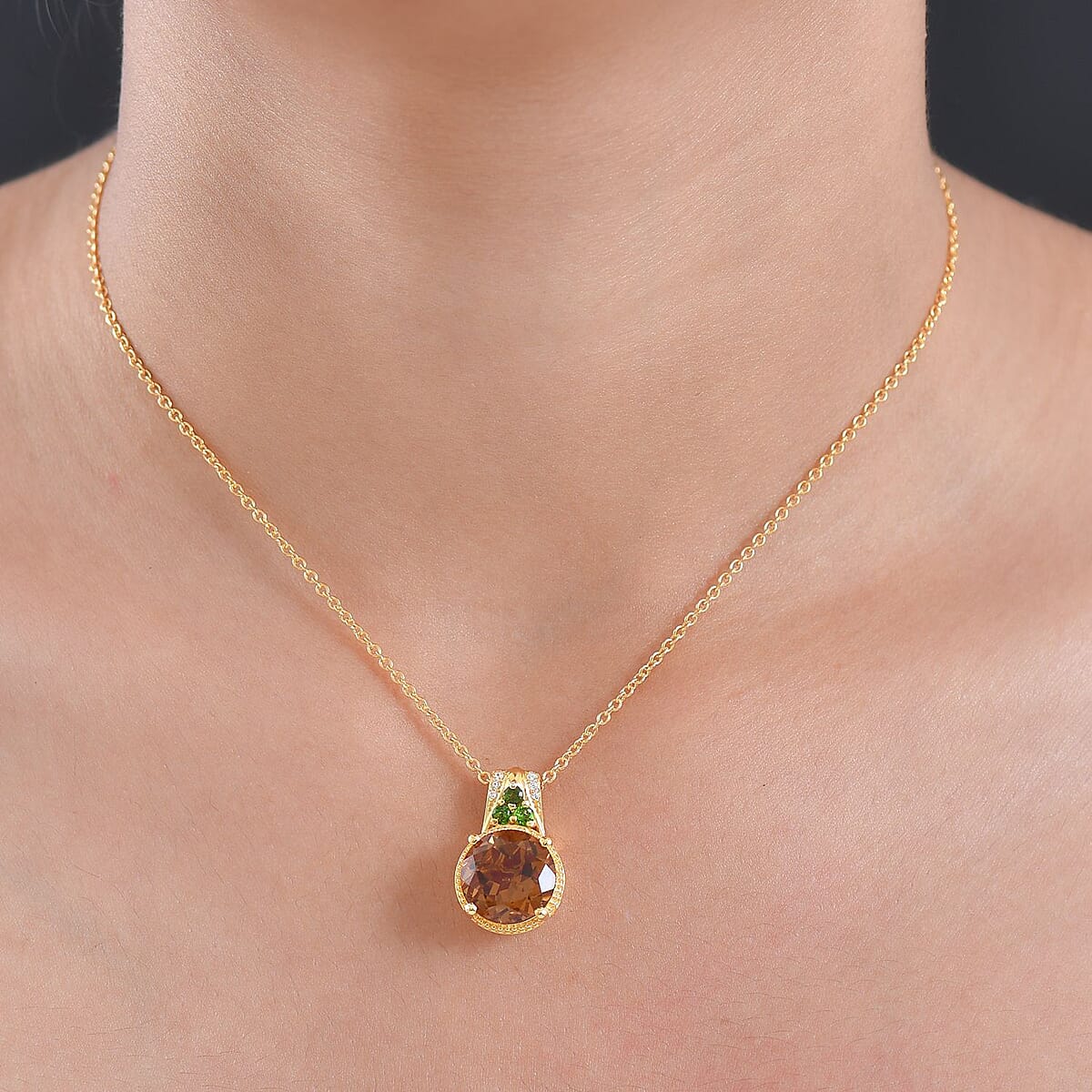 EverTrue Autumn Alexite and Multi Gemstone 6.40 ctw Pendant in 18K YG Plated with ION Plated YG Stainless Steel Necklace 20 Inches image number 2