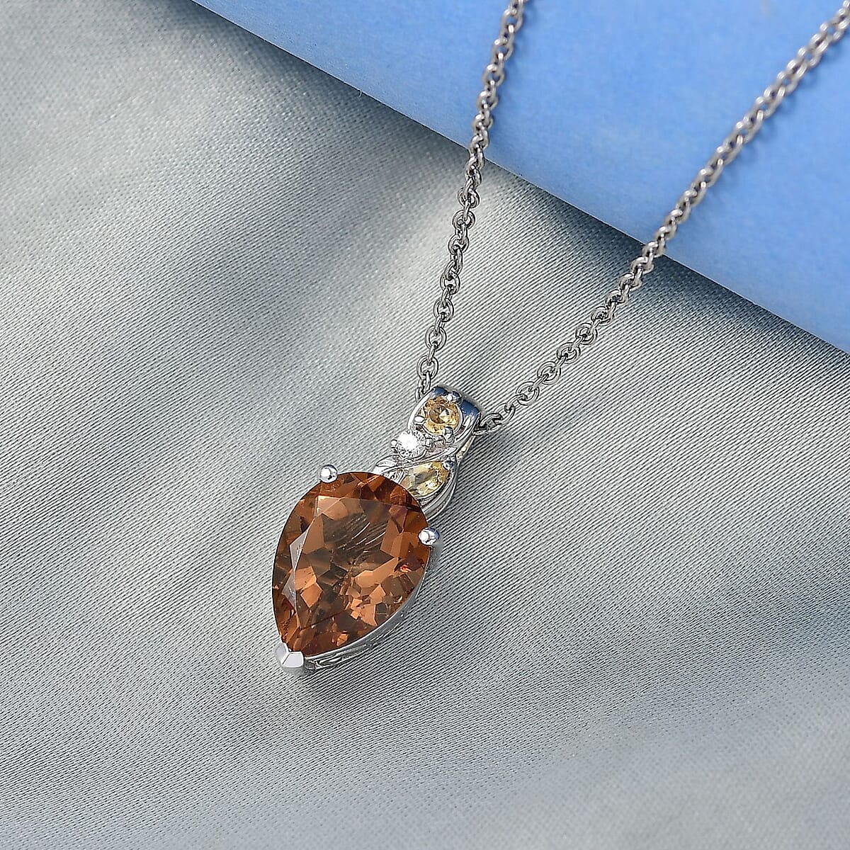 Doorbuster EverTrue Autumn Alexite and White Zircon 7.75 ctw Pendant in Platinum Bond with Stainless Steel Necklace 20 Inches image number 1