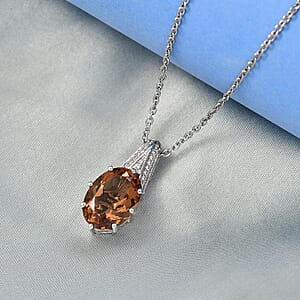 EverTrue Autumn Alexite and White Zircon 7.75 ctw Art Deco Pendant in Platinum Bond with Stainless Steel Necklace 20 Inches
