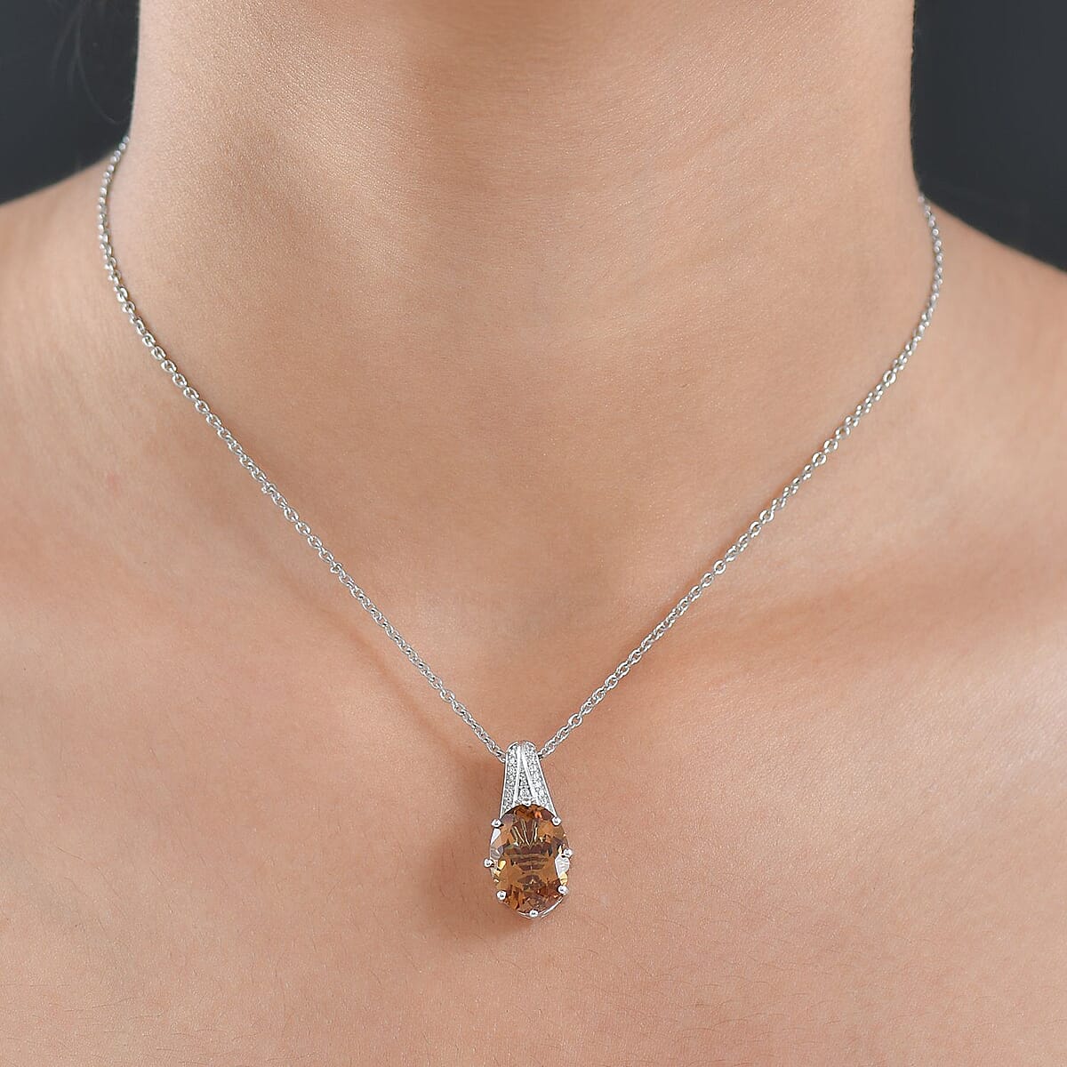 Doorbuster EverTrue Autumn Alexite and White Zircon 7.75 ctw Pendant in Platinum Bond with Stainless Steel Necklace 20 Inches image number 2