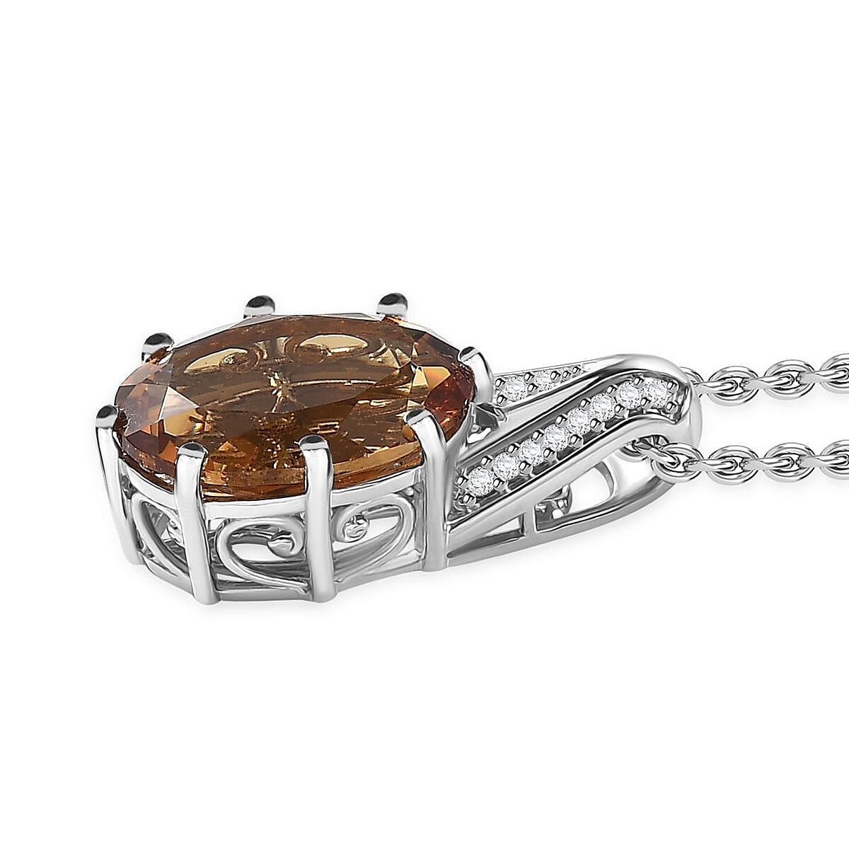 Doorbuster EverTrue Autumn Alexite and White Zircon 7.75 ctw Pendant in Platinum Bond with Stainless Steel Necklace 20 Inches image number 3