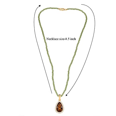EverTrue Autumn Alexite, White Zircon Pendant with Peridot Beaded Necklace in 18K Yellow Gold Plated 35.60 ctw 20 Inhces