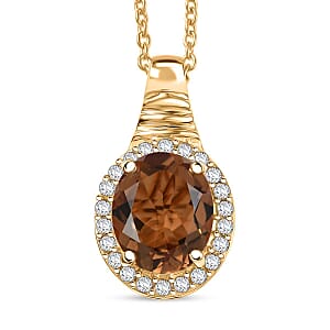 EverTrue Autumn Alexite and White Zircon 5.40 ctw Pendant in 18K YG Plated with ION Plated YG Stainless Steel Necklace 20 Inches